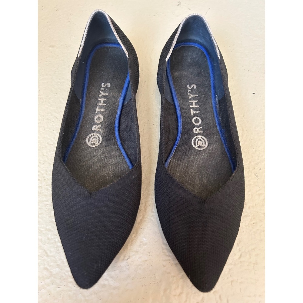 Rothys The Point Black Solid Pointed Toe Knit Flats Womens 7.5 Machine Washable - Picture 3 of 7